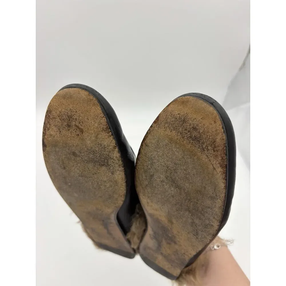 Gucci Princetown Loafer Black Leather Rose Embroidered Horsebit Size 38 / 8 Fur - Picture 7 of 16